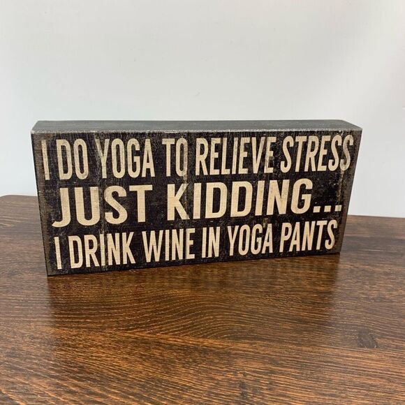 Quill To Paper By Sixtrees Handcrafted Relieving Stress With Yoga Sign Black - Picture 1 of 5